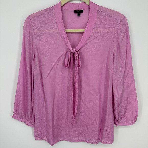Talbots Tops - 3/$25 Talbots Satin Snake Skin Embossed Top 2 Tie Neck Blouse 3/4 Sleeves Pink